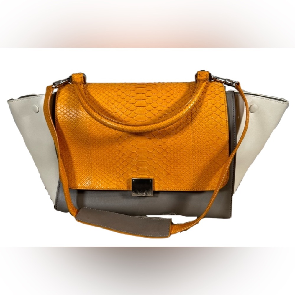 Authentic Celine Tricolor Leather and Python 2 Way Bag